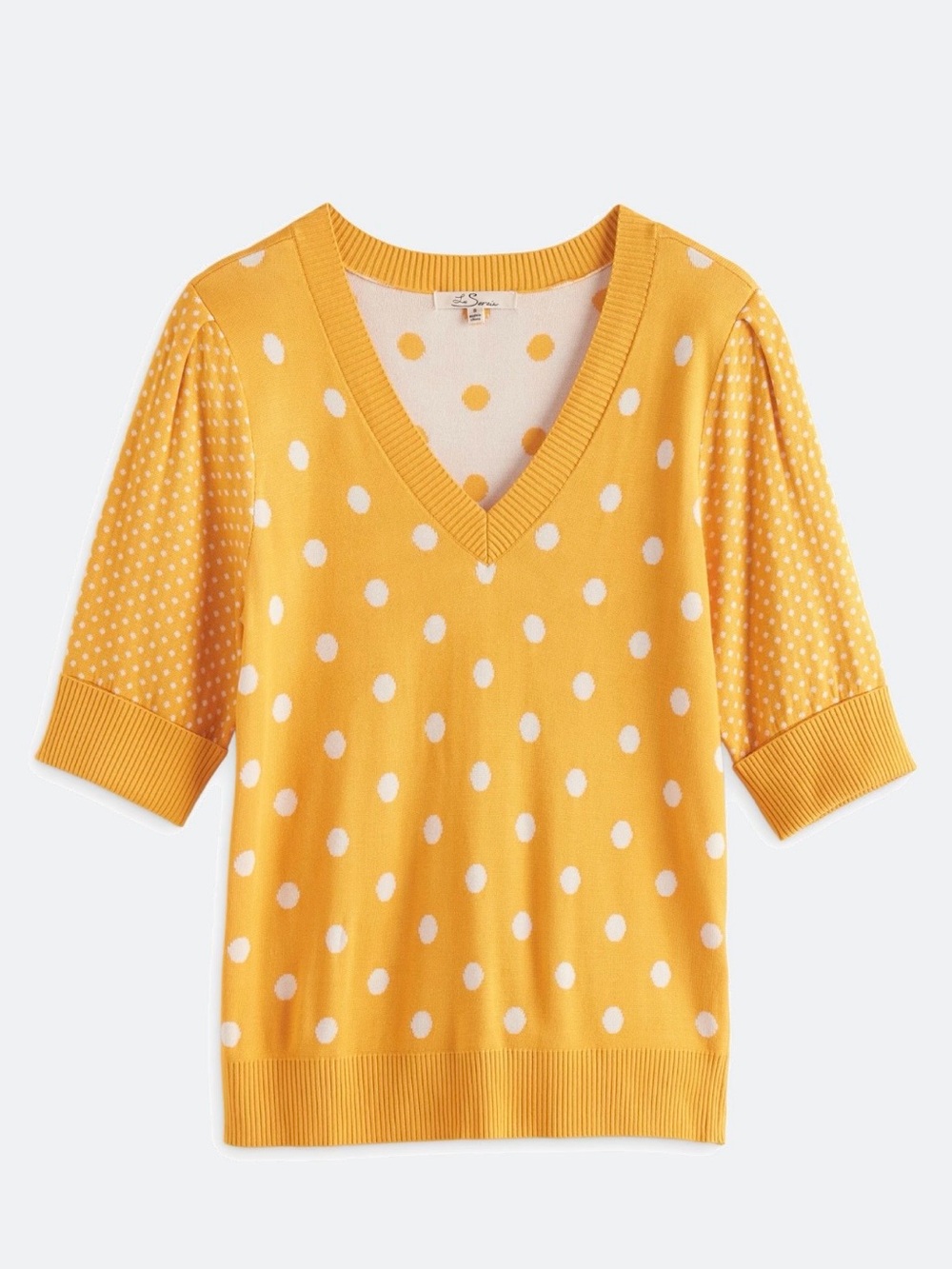 Like New Les Serein Medellin Short Sleeve V-Neck Sweater Tee Yellow Medium